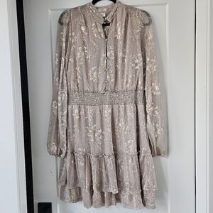 Elegant Floral Long Sleeve Mini Dress